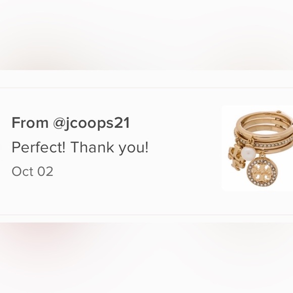Tory Burch Gold  stacked Ring Set with Miller pave crystal Charms & pearl - Picture 2 of 10